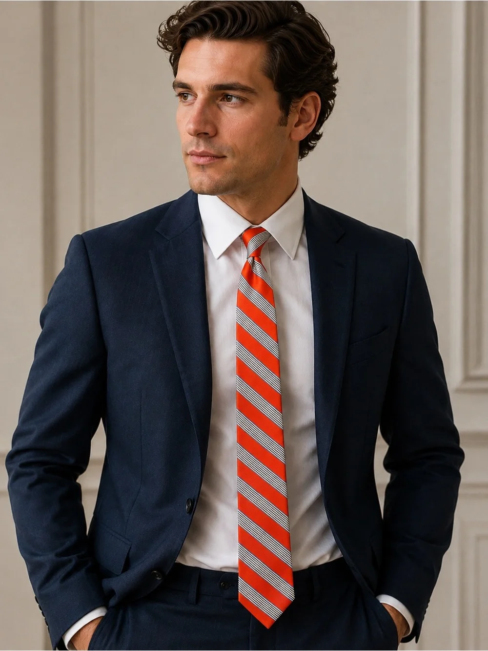Lauren Ralph Lauren Orange & Blue Stripe Silk Stripe Tie